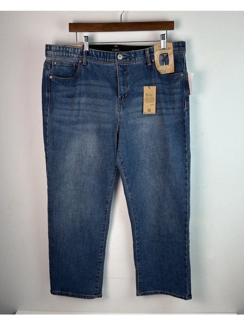Curve Appeal Women Blue Comfort Waist High Rise Straight Leg Jeans 16/33 Hampton